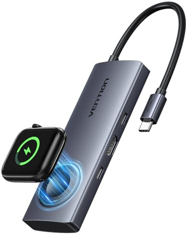 VENTION Laptop Docking Station 6-in-1 USB C Hub with 5W Wireless Charging,Multiport Adapter with 4K@60Hz HDMI,100W PD, USB-A Ports,Compatible with iWatch/AirPods,MacBook