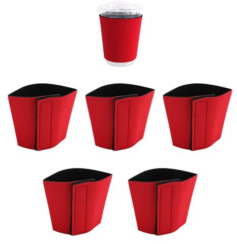 5 fundas de neopreno para tazas, funda reutilizable antideslizante para bebidas frías, funda para portavasos de té con cierre de bucle para bebidas heladas y calientes (Rojo)