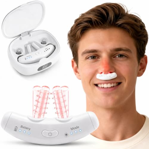 Rotlicht Blaulichttherapie für Nase - LED Nasengerät für trockene Nase & Sinus Komfort, USB Wiederaufladbare Lichttherapie mit Ladekoffer