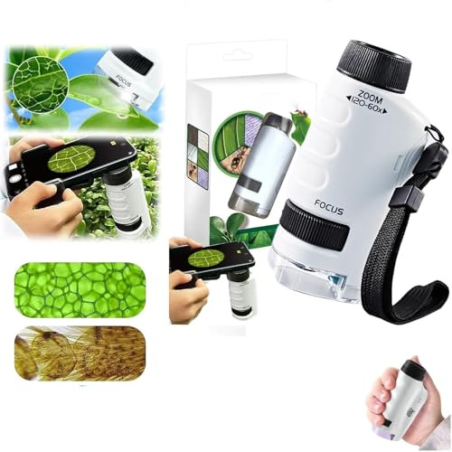Microscope Numérique pour Enfants, 2026 Nouveau Microscope de Poche Portable, Micro-Scope Portable pour Enfants，Portable Jouet Scientifique Éducatif (Blanc)