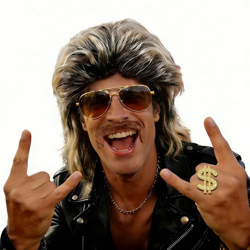 Ensemble de Déguisement pour Homme, Lunettes de Soleil, Collier, Fausse Barbe, pour Halloween Carnaval Soirée Disco Rock | Ensemble de Déguisement pour Homme, Lunettes de Soleil, Collier, Fausse Barbe, pour Halloween Carnaval Soirée Disco Rock