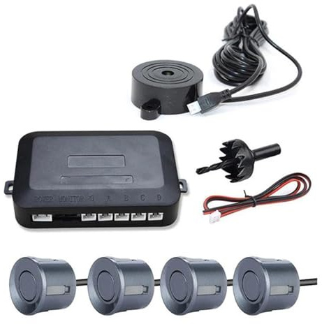 Auto Sensori Parcheggio Kit Sensori Di Parcheggio Per Auto Universale 4 Cicalino Retromarcia Backup Indicatore Allarme Sonoro Sistema Sonde(Gray)