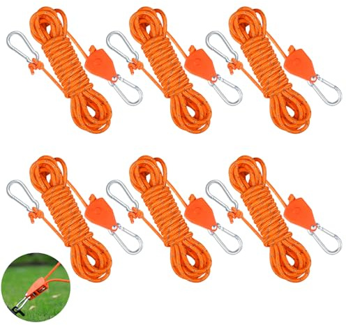 Surflyee 6 Piezas Trinquete de Cuerda con Gancho, 4MM x 4M | Tensor Cuerda Camping con Bandas Reflectantes para Tiendas de Campaña y Toldos (Verde)
