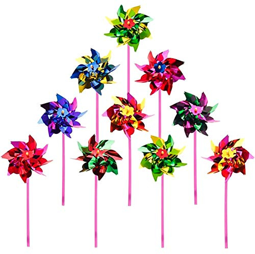 36 Stück Kunststoff Regenbogen Windrad Rasen Garten DIY Windmühle Party Windräder Windspiel Set für Garten Rasen Dekor, lustige Karneval Party Dekor, Zufällige Farben, 15 x 36,5 cm