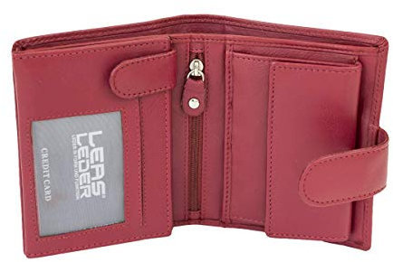 LEAS Damengeldbörse und Herren Geldbeutel mit Außenriegel und XXL Kleingeldfach im Wiener Stil mit 3 Scheinfächern im Hochformat Echt-Leder, rot - Special-Edition