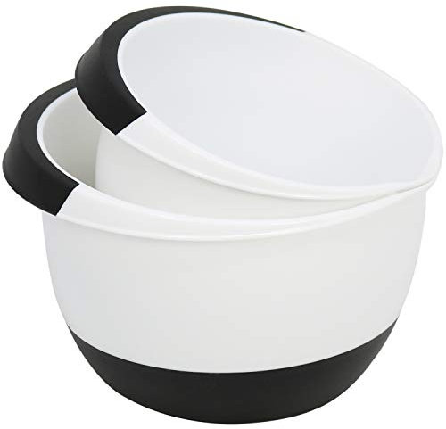 COM-FOUR® ciotole frullatori 2x 3 e 1,7 litri con fondo di arresto, beccuccio e manico antiscivolo (2 pezzi - bianco. Nero