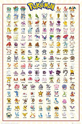 Pokemon - Kanto 151 - Anime Spiel Poster - Größe 61x91,5 cm + 2 St Posterleisten Alu 63 cm