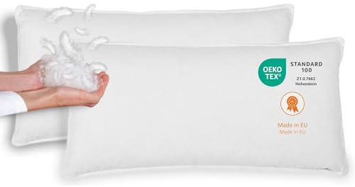 Sleepling Uppsättning av 2 dunkuddar, fjäderkuddar 40 x 80 cm, 100 % dun och fjädrar | Kuddar, kudde 40 x 80 cm, örngott 100 % bomull, tvättbar upp till 60 grader, tillverkad i EU, OEKO-TEX, 2 stycken