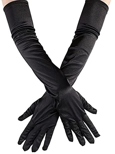 Long Black Gloves, Evening Opera Gloves Satin Elbow Gloves 1920s Style Prom Gloves Fancy Dress Gloves for Wedding Prom Opera (55 cm/20.5inch)