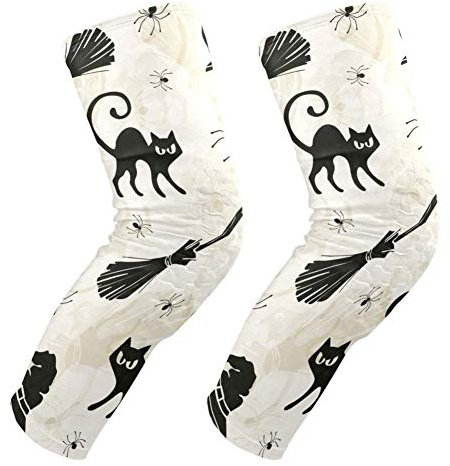 EZIOLY Rodilleras acolchadas para Halloween, gatos, escobas y sombreros de bruja, para baloncesto, voleibol, voleibol, panal de abeja, pierna, rodilleras, rodilleras, apoyo acolchado para hombres y