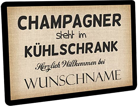 Fußmatte personalisiert - robuste, rutschfeste Fussmatte für Außen & Innen - waschbare Schmutzfangmatte - Fußabtreter Türmatte für aussen & an der Haustür - 60x40cm - Champagner steht im Kühlschrank
