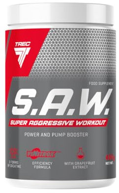 TREC Nutrition S.A.W - Pump Supplement - 400g Powder - Amino Acid – Arginine – Citrulline – Beta Alanine – Taurine - Extracts of Grapes – Caffeine – Creatine (400g, Blackcurrant Lemon)