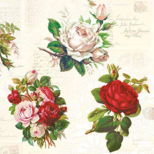 20 Servietten Englische Rosen Vintage | Blumen | basteln | Serviettentechnik 33x33cm