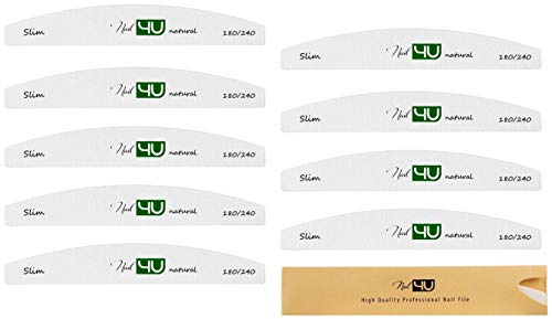 10 pcs Slim Half Moon Nail Files Natural Series 180/240 grit Nail4U Nail File Emery Board Nail Styling Tools Art Set Manicure Pedicure Acrylic Gel Tips