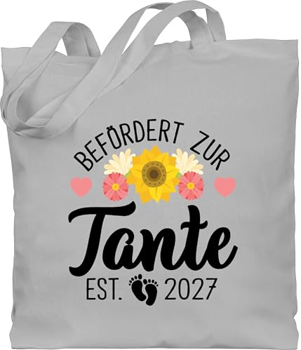 Shirtracer - Baumwolltasche - Taschen - Befördert zur Tante 2026 mit Blumen und Herzen - schwarz