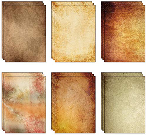 60 Blatt (6 Designs, je 10 Stück) x A4 dick (170 g/m²), Vintage-Pergamentpapier aus recyceltem Papier (170 g/m²)