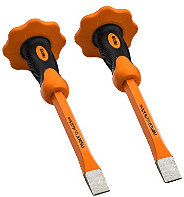 Finder Robuster Maurermeißel mit Handschutz, 2 Stück Flachmeißel, Steinmörtel, Steinmeißel, Steinmeißel zum Abreißen, Schnitzen, Skalieren, Brechen, Jägen