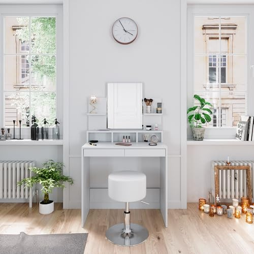 Vicco tavolo da toeletta Ania, Bianco, 80 cm con sgabello