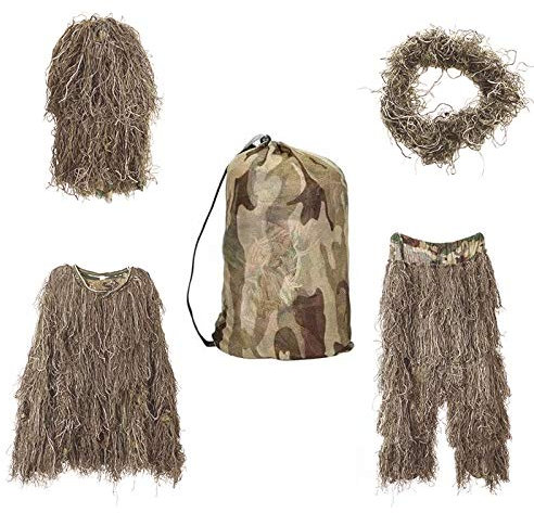 Ghillie Suit Tarnanzug Jagd,Tarnkleidung Jagd,Pubg Ghillie Suit,Dschungel Woodland - Wüste Camouflage Anzug Jagd Kleidung,Für Militär,Paintball,Airsoft,Wildlife-fotografie,Ghillie Zubehör Tarnumhang