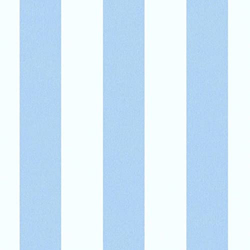 Papier peint à rayures bleu & blanc | Tapisserie chambre bébé à rayures intissée | Papier peint chambre enfant & garçon lavable