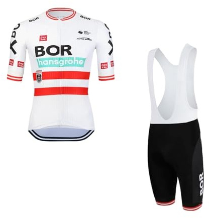 SGCIKER 2022 Herren Pro Team BORAHansgrohe Austria ChampionShip Radtrikot Set, Kurzarm Fahrrad bekleidung Lätzchen Kurzsets Gel Pad（S