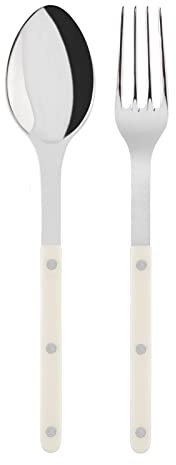 SABRE PARIS - Bistrot 2Pc Serving Set - Serving Spoon - Serving Fork - Premium Stainless Steel - Shiny Ivory