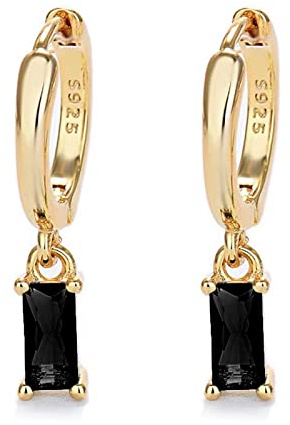 Gold Ohrringe mit schwarzem Tropfen, Creolen Gold für Frauen 14K Goldene Ohrringe Damen für Mädchen und Männer 2PCS
