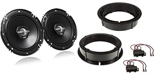 JVC J620 x Haut-Parleur coaxial (16 cm, 2 Voies) Noir & Sound Way Kit Montage Haut-parleurs 165 mm Cadre Support Enceintes Compatible avec VW Volksvagen, Skoda, Audi