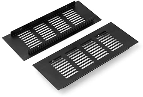GEBAUM 2 Pieces, Aluminium Alloy Material, Vent Cover Black, 20 x 8 cm | Ventilation Grille Comfortable and Practical, Air Vent Grille Cover for Cupboards, Shoe Cabinets and Refrigerator