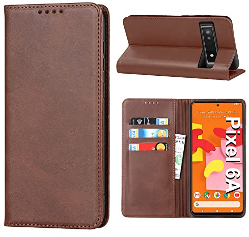 Vaki Handyhülle für Google Pixel 6A Hülle, Schutzhülle Pixel 6A 5G Leder Wallet Kartenfach Standfunktion Stoßfest Klapphülle Hüllen Pixel 6A 5G 6.1 Flip Case Cover (Braun)