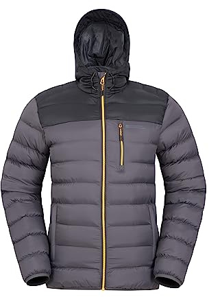Mountain Warehouse Link Mens Padded Jacket - Showerproof, Lightweight & Warm Puffer Coat with Lots Of Pocket - Ideal For Cold & Wet Weather Dark Grey M