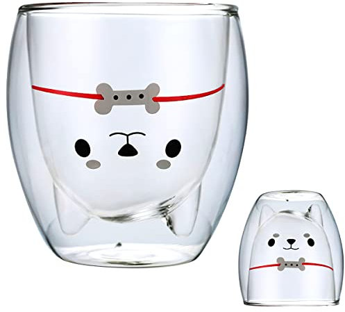 XiXiRan Doppelwandige Gläser - Süße Tassen, Teeglas Doppelwandig, Kaffeegläser (280ML) (Shiba Inu)