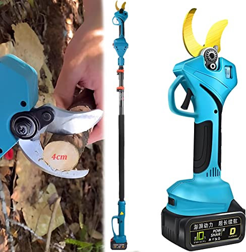 Sécateur Électrique Sans Fil Professionnel, Coupe Branche Électrique Avec Perche D'extension De 2,1 M, 2 Batteries Rechargeables, Diamètre De Coupe De 40 Mm, Secateur Electrique Alimenté Par Batterie