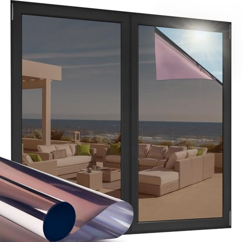 OFHome Fensterfolie Tönungsfolie Spiegelfolie Anti UV, Blau Silber 60X200cm