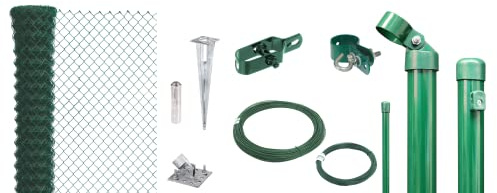 Alberts 633141 Maschendrahtzaun als Zaun-Komplettset, mit Einschlagbodenhülse | verschiedene Längen und Höhen | grün | Höhe 80 cm | Länge 50 m