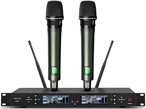 Depusheng DR666 Professionelles drahtloses Karaoke Mikrofon doppeltes drahtloses Handmikrofon Metallgehäuse 100 Meter Langer Empfang speziell für die Bühne der Bar