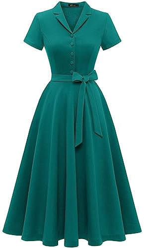Wedtrend Abito da donna vintage a maniche corte, da cocktail, da lavoro, in chiesa, per il tempo libero, Turchese, 3XL