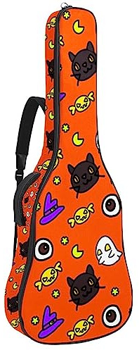 Akustisk gitarrväska vattentät gitarrer ryggsäck tjock mjuk vadderad halloween katt klassisk gitarrfodral, flerfärgad, 42.9x16.9x4.7 in, Väskorganiserare