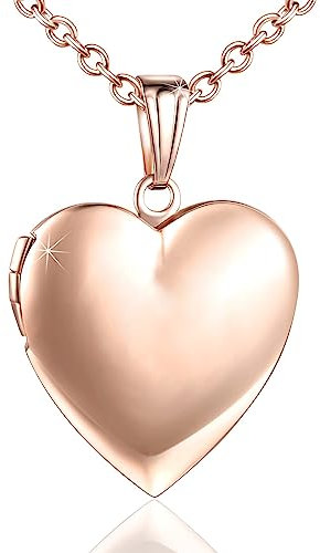 Herz-Freundschafts-Anhänger-Halskette mit Bild – Foto-Kette, personalisiertes Geschenk, Schmuck-Halskette für Mädchen und Jungen, Kette mit Foto-Amulett zum Öffnen, Erinnerungsanhänger (Roségold)