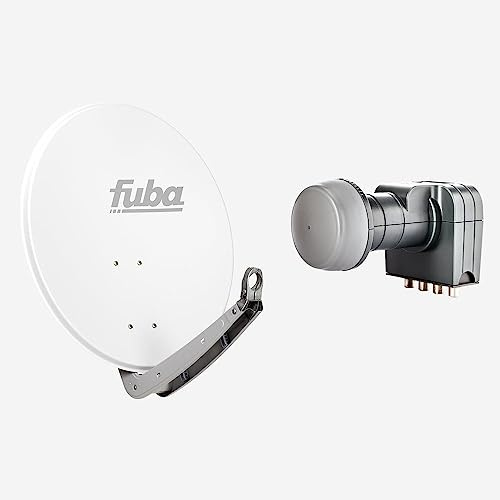 Fuba Sat Anlage 4 Teilnehmer | Satellitenschüssel Komplettset - DAA 650 W Sat-Schüssel 60x65cm Alu weiß + Fuba DEK 417 Quad LNB 4 Teilnehmer (DVB-S2, HDTV, UHD 4K/8K, 3D) mit LTE-Störfilter