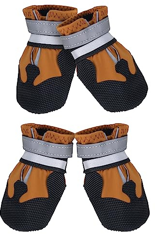 REESTBOO Hundeschuhe, 4 Stück rutschfest Pfotenschutz Hund Hundestiefel mit Reflektierendem Riemen und Klettverschluss, Outdoor Hundeschuhe Schneeschuhe für Mittlere Hunde, Braun (M)