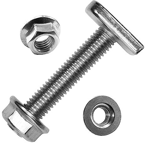 Hammerkopfschrauben M8x25 mm mit Sechskantmuttern mit Flansch M8 aus Edelstahl A2 (100 Stück) | DIN 6923 - Ankerschienenschrauben - Flanschmuttern von MESAROS®