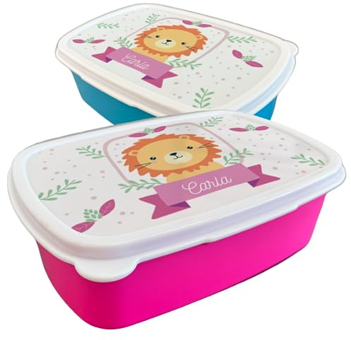 Fiambrera personalizada infantil diseño leon para colegio o guardería. Caja merienda personalizada. Apta para microondas y lavavajillas. Libre de BPA. Ideal para los almuerzos del cole