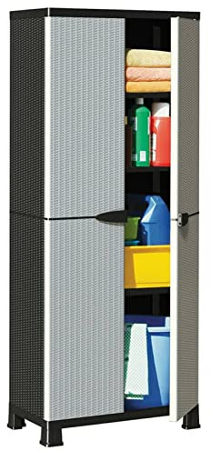 LAPOOH Kunststoffschrank 68x39x171,5 cm Rattan-Design~Lagerschrank, Kunstoffschränke, Putzmittelschrank, Beistellschrank, Geräteschrank, Mehrzweckschrank