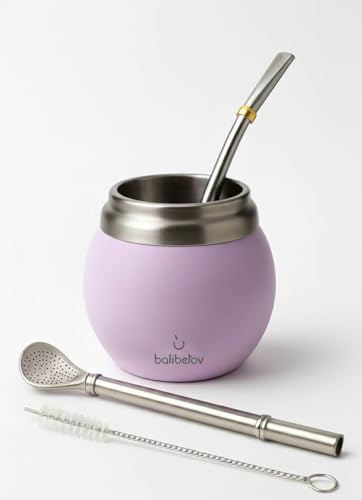 BALIBETOV Kit Yerba Mate - Comprend une Tasse Maté et un Ensemble Bombilla - Gourde en Acier Inoxydable à Double Paroi Thermique et Ensemble Bombilla (Paille à Maté) (Rose)