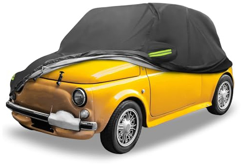 QUARKZMAN wasserdichte Autoabdeckung Outdoor Für FIAT 500 07-22 1pc | Schwarz, 300D Oxford-Gewebe, 355x163x152 Cm, Outdoor, Vollgarage, Einfache Montage