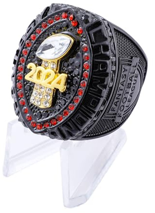 guancrown 2024 Fantasy Football Championship Trophy Ring Award Preis Sportsieger FFL Champion Ring, size 11, Zink, Schwarzer Diamant