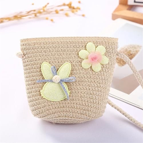 Stroh Handtasche Niedliche Kinder Stroh Umhängetaschen Blume Baby Mädchen Kleine Eimer Umhängetasche Jungen Kinder Mini Geldbörse Strand Handtaschen für Arbeit Reise Outdoor ( Color : Rabbit beige )