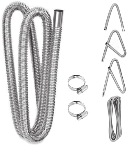 Glarks 3Pcs Stainless Steel Exhaust Pipe Set, includes 1pcs 78in-long 1in-diameter Stainless Steel Exhaust Pipe, 2pcs Hose Clamps, Fuel Tank Diesel Gas Vent Hose Flexible Exhaust Tubing