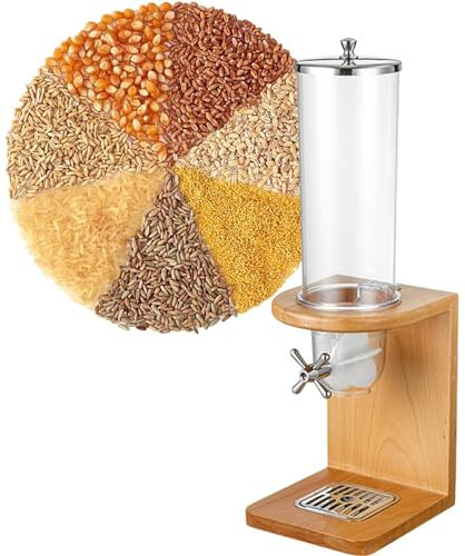 YOtat 3.5L/7L/10.5L Dry Food Dispenser, Triple Heads Cereal Dispenser Countertop Cereal Containers Storage Dispenser with PC Barrel and Wood Base for Rice, Candy, Bean, Nuts (A Single head)